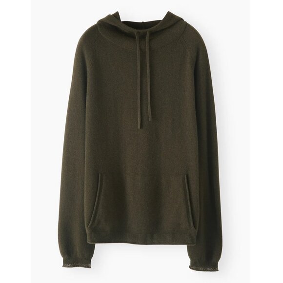 Wrap London - 100% Cashmere Hoodie with Metallic Accent, Forest Green - Picture 5 of 11